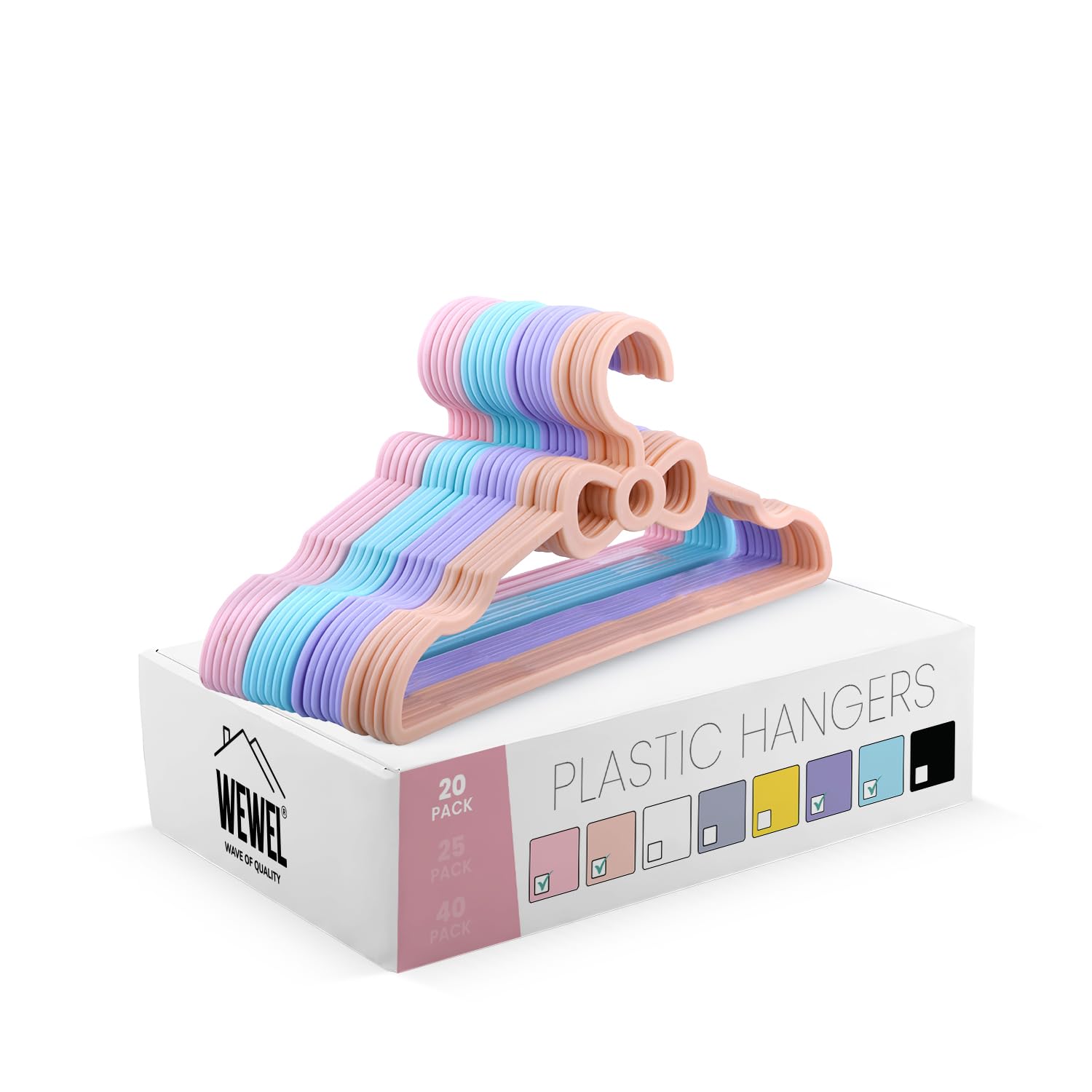 WEWEL Premium Clothes Hangers for Hanging Cloths, Elevate Your Wardrobe Organization in Multicolors with Cloth Hanger (Multicolor,Pack of 20) Plastic