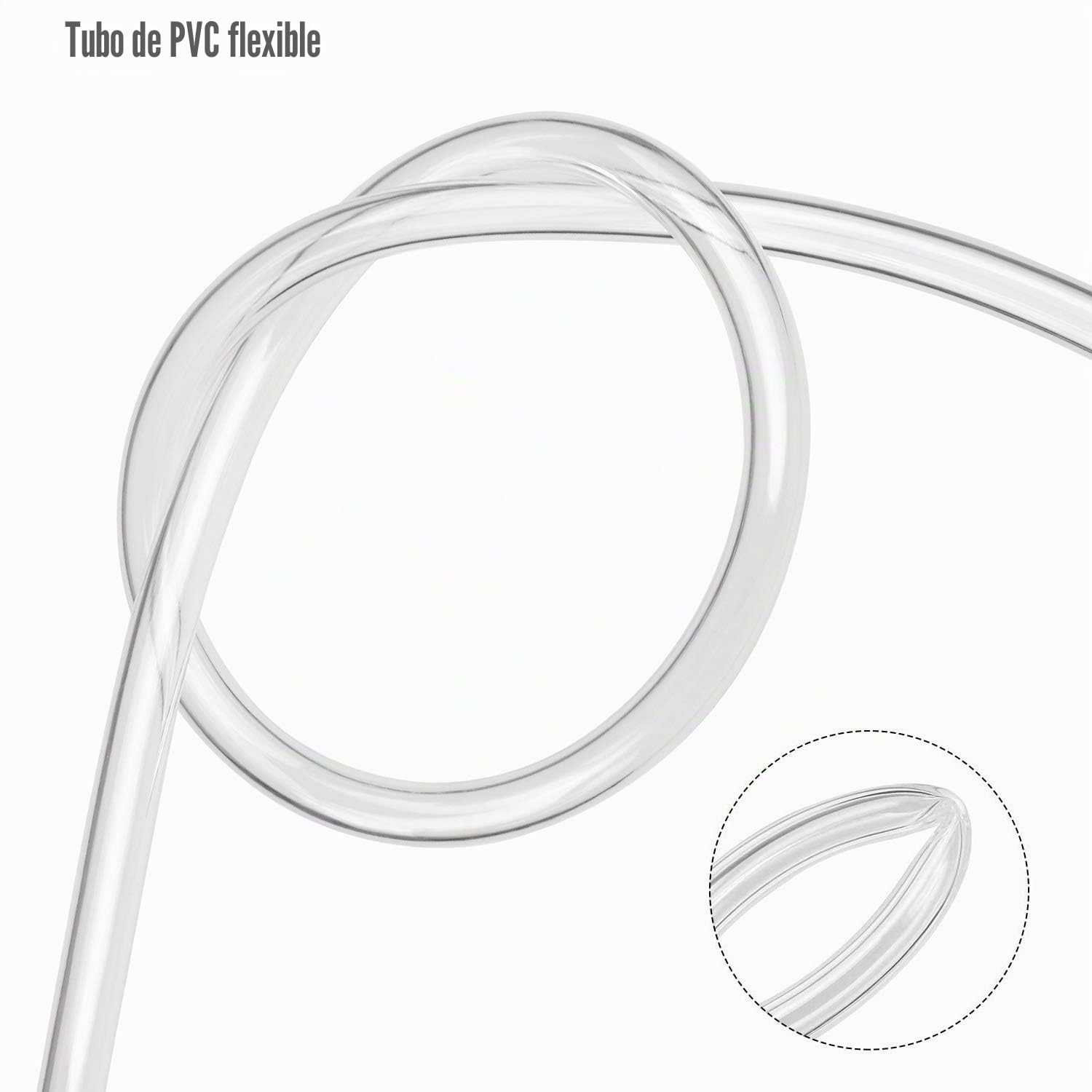 Hyber&Cara Tubo flexible transparente de PVC de grado alimenticio de 8 mm de diámetro interno x 11 mm de diámetro externo para tubería de aire de agua de 5 metros con 2 abrazaderas de manguera