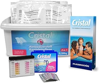 Cristal Aktivsauerstoff Set 2,24 kg - Inkl. Wassertester & Pflegebroschüre – Chlorfreie Poolpflege für klare Wasserqualität - Vordosierte Doppel-Beutel
