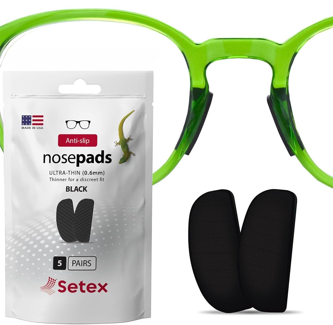 Setex Gecko Grip Brillen-Nasenpads (5 schwarze Paare) – Rutschfeste, ultradünne Nasenpads für Brillen, Mikrostrukturierte Fasern, Ultrastarker Halt, Ultraweich, Selbstklebend, 0,6 x 7 x 16 mm