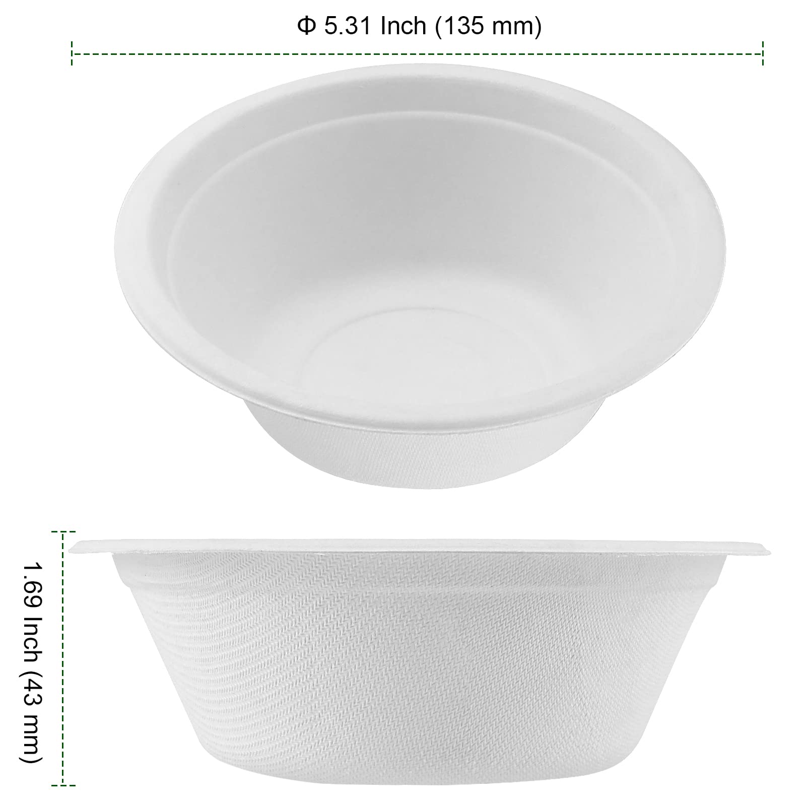 PINGEUI 200 Stück 350 ml Papierschalen, umweltfreundliche Zuckerrohrschalen, runde extra starke Schalen für Partys, Grillen, Picknick, heiße und kalte Lebensmittel, Weiß
