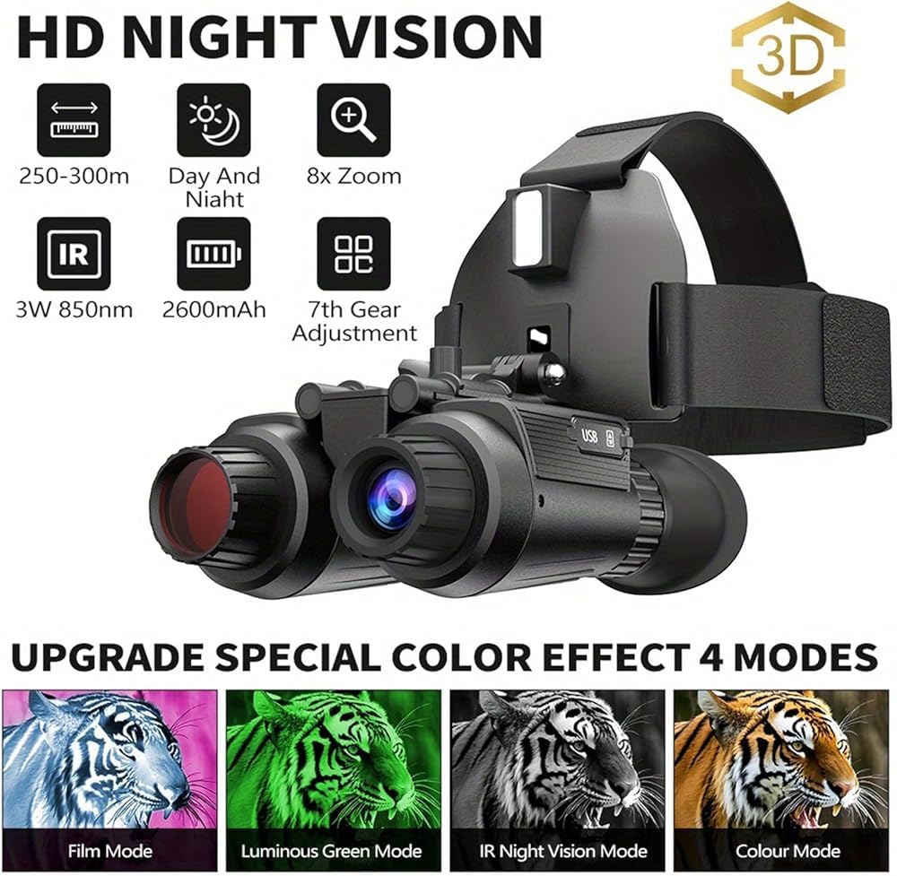 Prismáticos digitales de visión nocturna - Zoom 8x, 4K HD, enfoque manual para caza, camping, vigilancia al aire libre