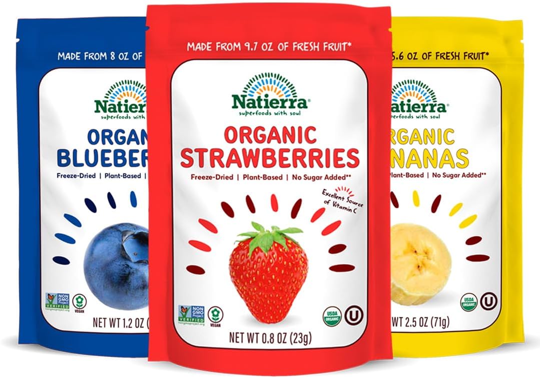 Natierra Natierra Organic Freeze-Dried Blueberries, Bananas & Strawberries | Usda Organic, Non-GMO & Vegan, Gluten Free, No Additives, No Added Sugar | Variety Pack (3 Pack)
