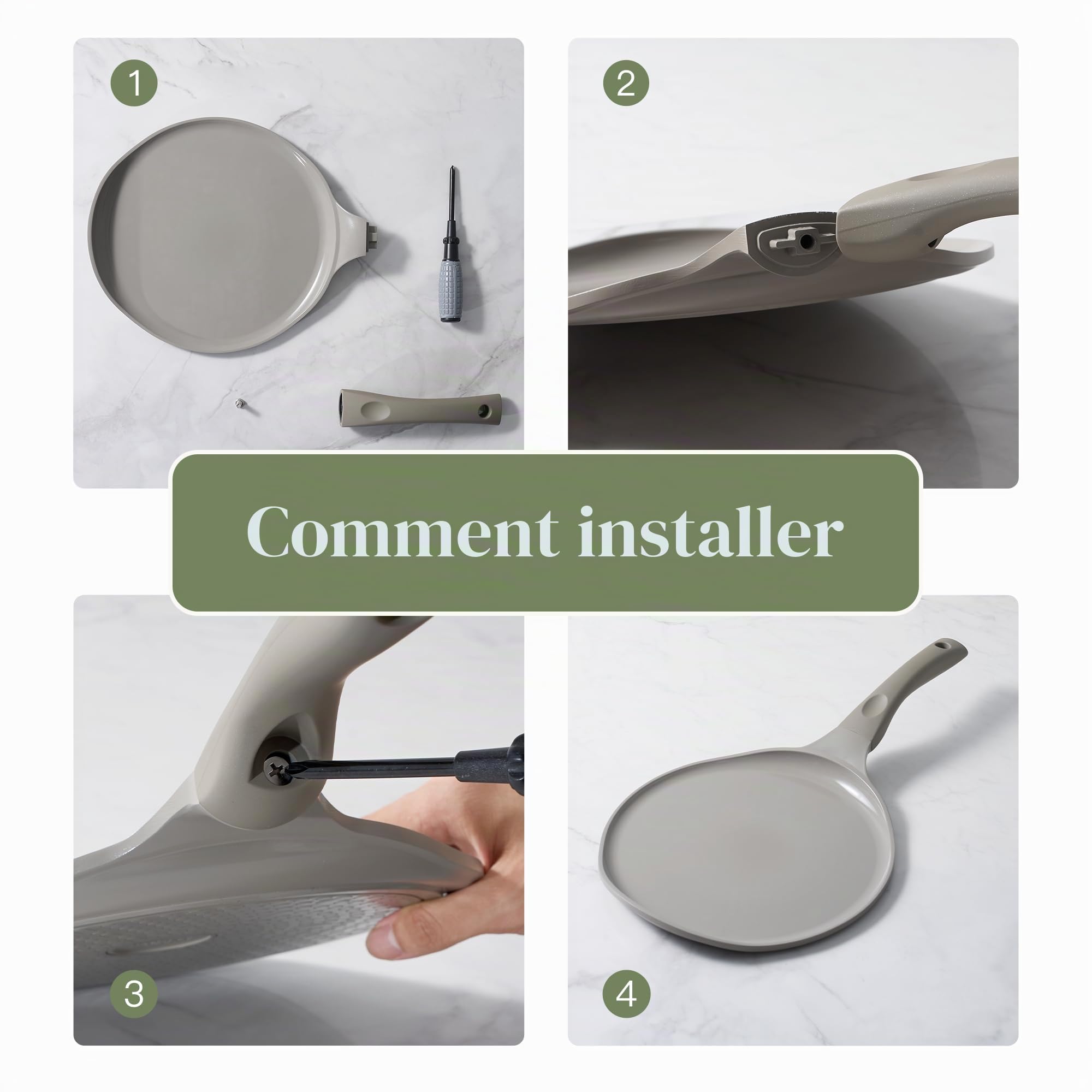 Redchef Poêle à crêpes, 26 cm, en céramique antiadhésive, sans PTFE, sans PFOA, résistante aux rayures, passe au lave-vaisselle, grise
