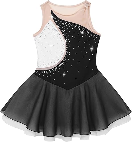 Miniatura 5 de Kids Girls Sleeveless Figure Ice Skating Dress Leotard Mesh Splice Roller Skating Dance Performance Costume
