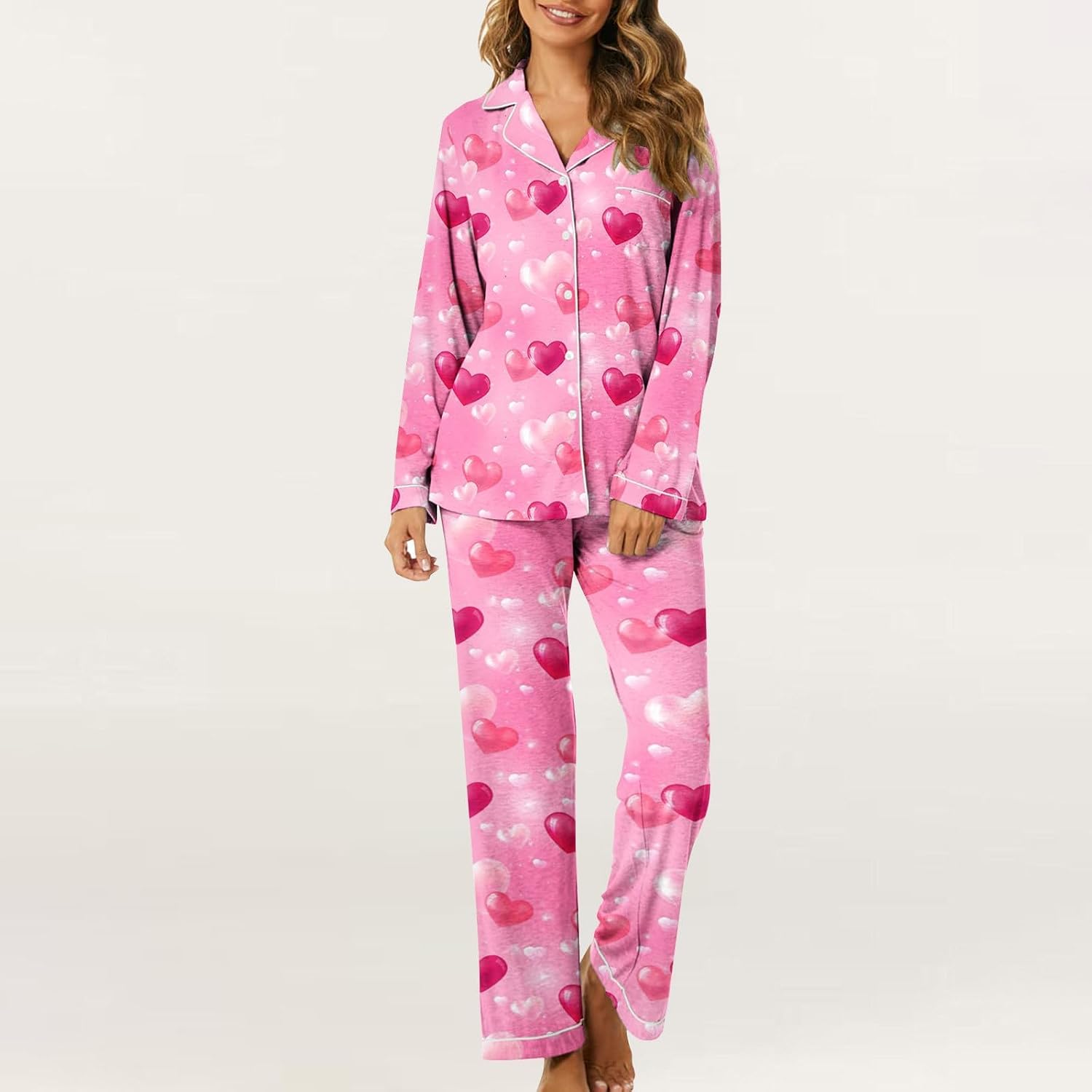 Women Pajama Sets,Womens Pj Pants Long Sleeve Cute Print 2 Piece Outfits | Pajamas For Women Set Long Sleeve Button Down Two Piece Shirt With Pants Long Sleeve Postpartum Clothes Women Pajama Sets Red