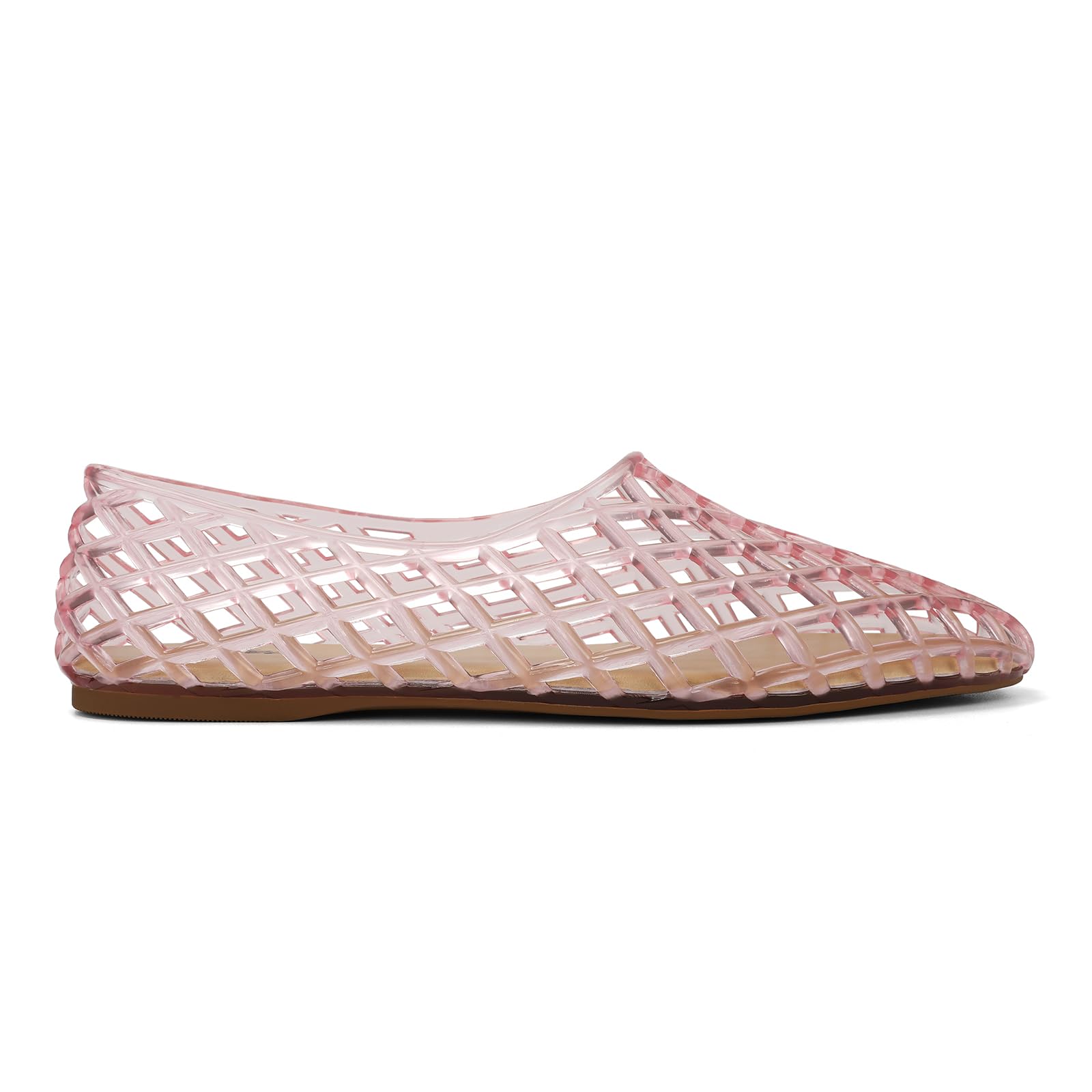 HEVA Damen Jelly Mesh Flats Atmungsaktiv Klar Hohle Schuhe Sommer Strand Jellies Ballett Sandalen
