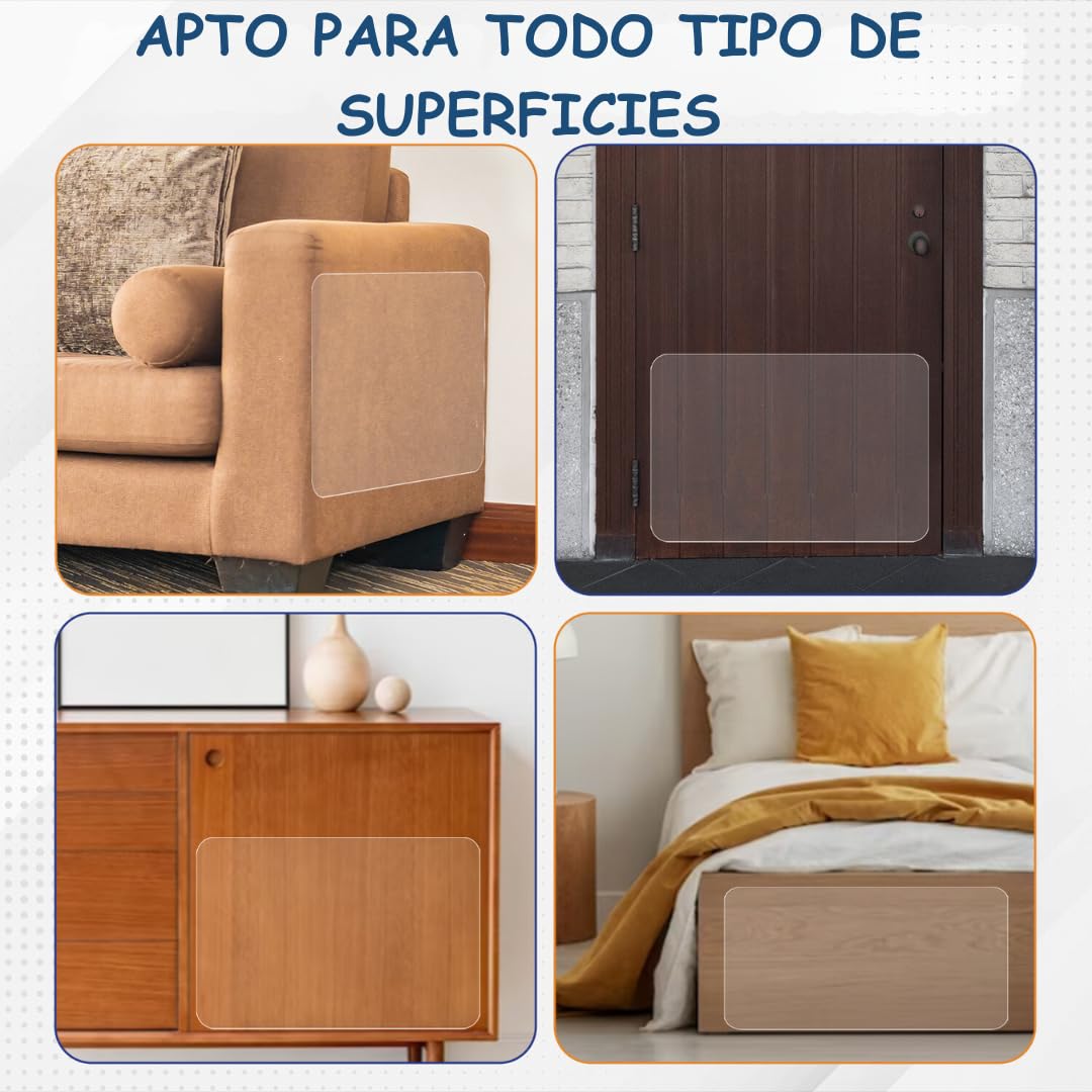 Protector antiarañazos para Muebles y sofá – Pack 10 láminas Transparentes Autoadhesivas, recortables, Protege de Gatos y Perros