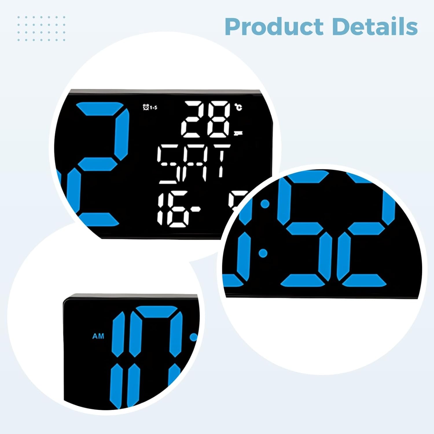 13 in Digital Wall Clock with Remote Control, Large Display Multi-Functional Clock, Displays Time, Date, and Temperature in 6 Languages