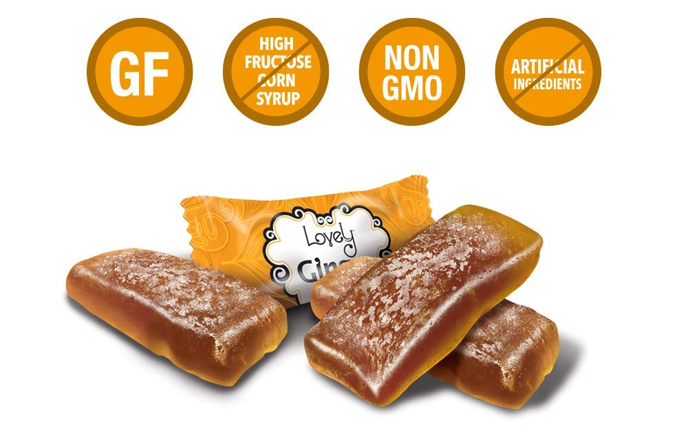 Lovely Candy Co. Mango Ginger Chews, Made with Real Ginger, Individually Wrapped, 5oz (6-Pack) | Gluten-Free, Non-GMO, NO Artificial Ingredients, NO High Fructose Corn Syrup | 4 Simple Ingredients!