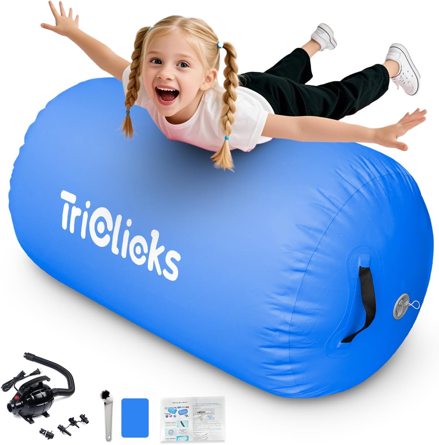 Triclicks Air Gymnastics Barrel Roller Inflatable Tumbling Roller Equipment Mat for Backhandspring Training Home Use Blue 39.6x23.6inch