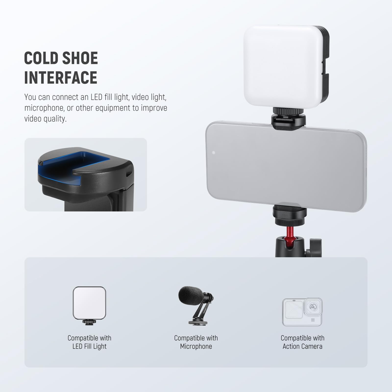 NEEWER Podstawowy statyw do telefonu z pilotem, adapter do montażu kamery/telefonu komórkowego, elastyczny mini statyw do aparatu, uchwyt do vloga do iPhone'a SamsungGoPro Kamera DSLR do nagrywania