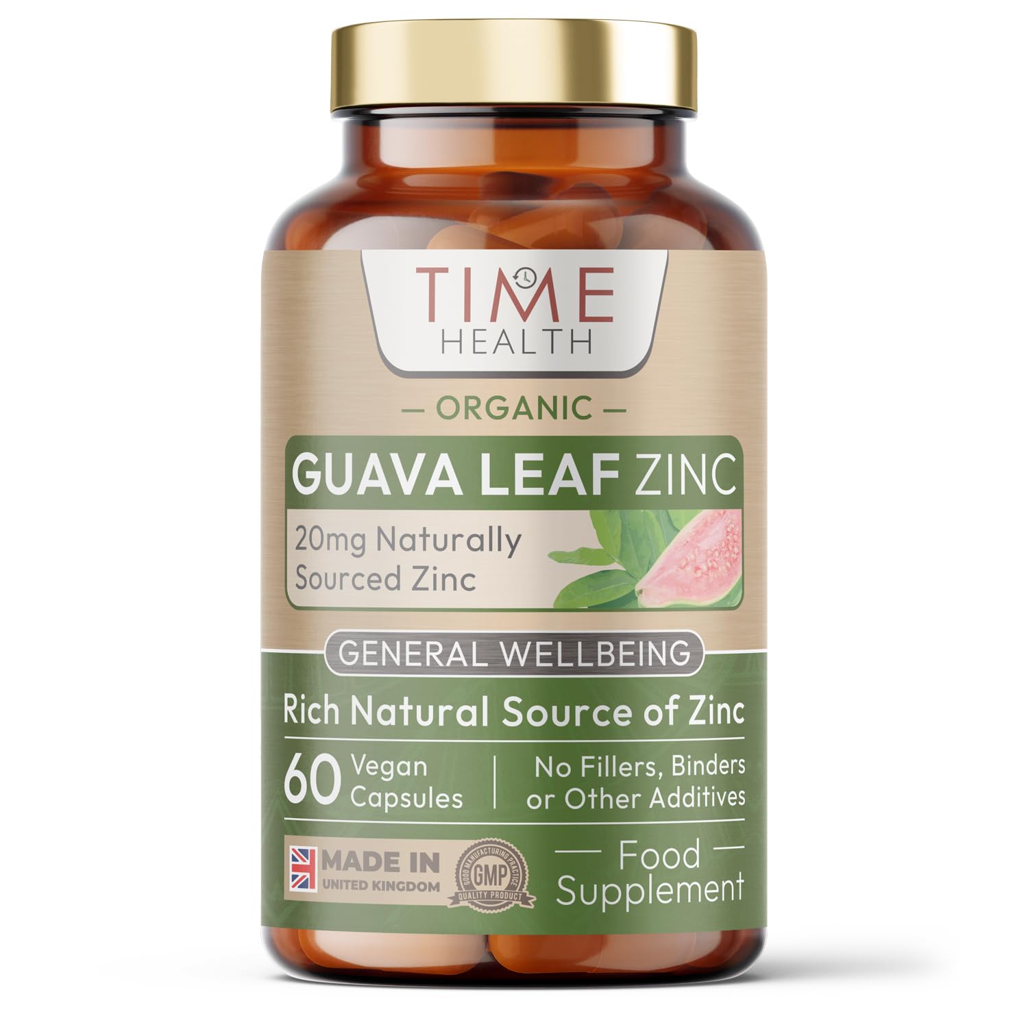 Organic Guava Leaf Extract – 20mg Natural Zinc per Capsule – Vegan – Zero Additives – GMP Standards – (60 Capsules)