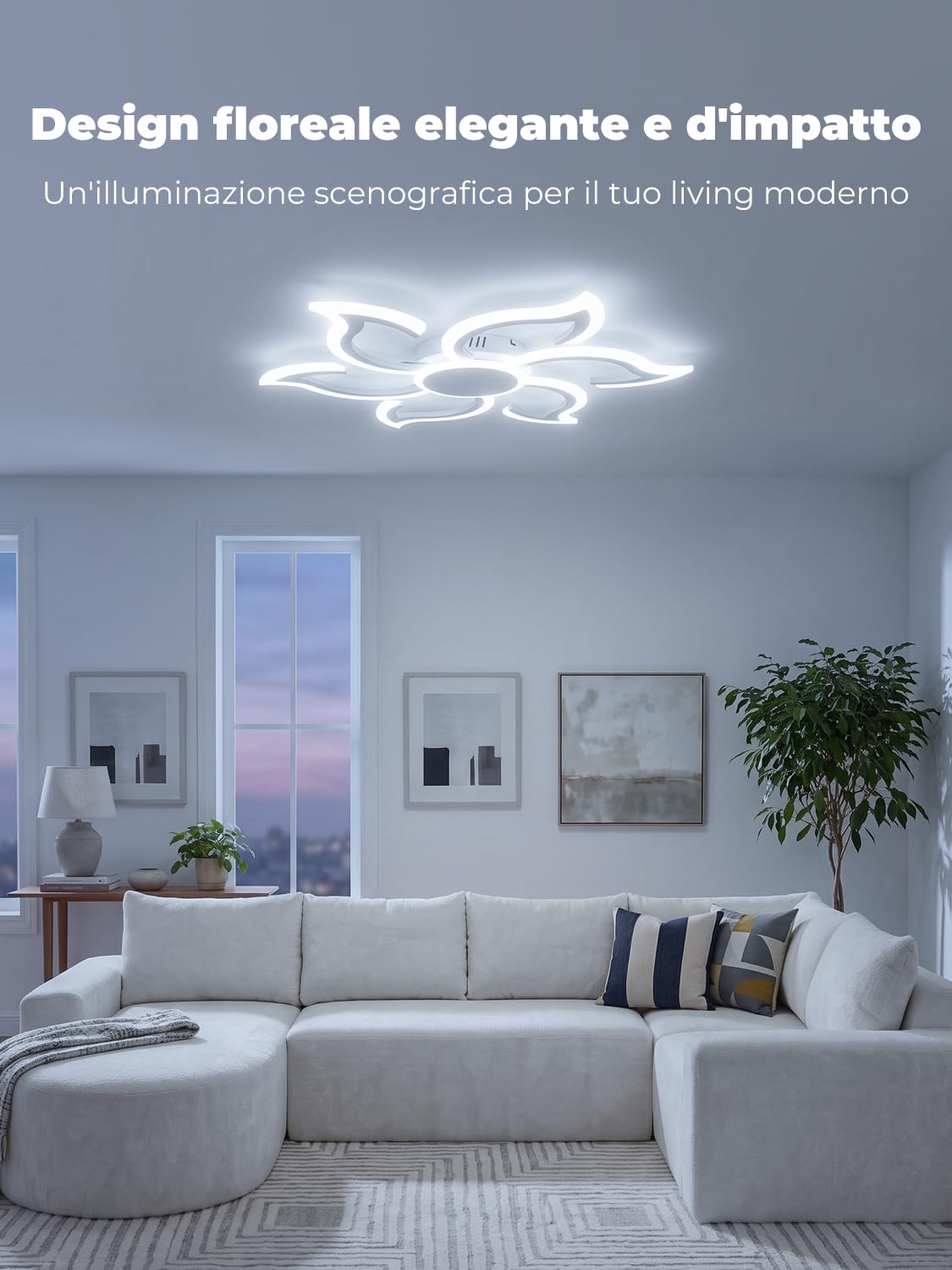 Smart WiFi Lampadario Compatibile con Alexa e Google Home, Ø88cm Plafoniere Led Design Fiore Moderno, Dimmerabile, Funzione Memoria, Ceiling Light per Camera da letto, Soggiorno, Bianco