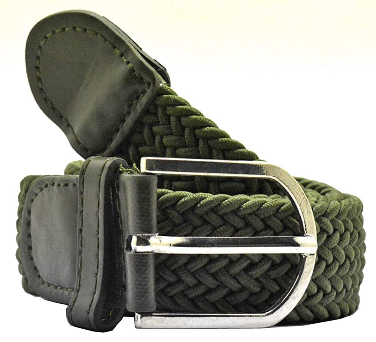 Veteran Stretchable braided cotton belt for men and women,flexible unisex belt Elastic Woven Canvas Fabric Premium Stretch material blend for fit(Green amd Black Colore-Belt) 2