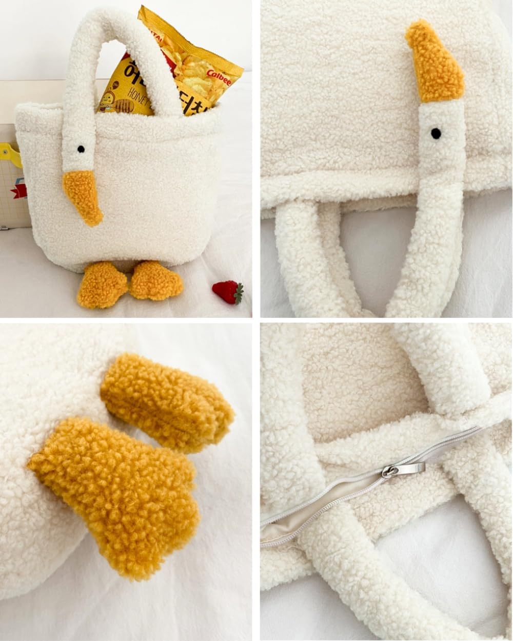 Women Cute Plush Goose Bag Funny Novelty Goose Purse Tote Handbag Shoulder Shopper Bag
