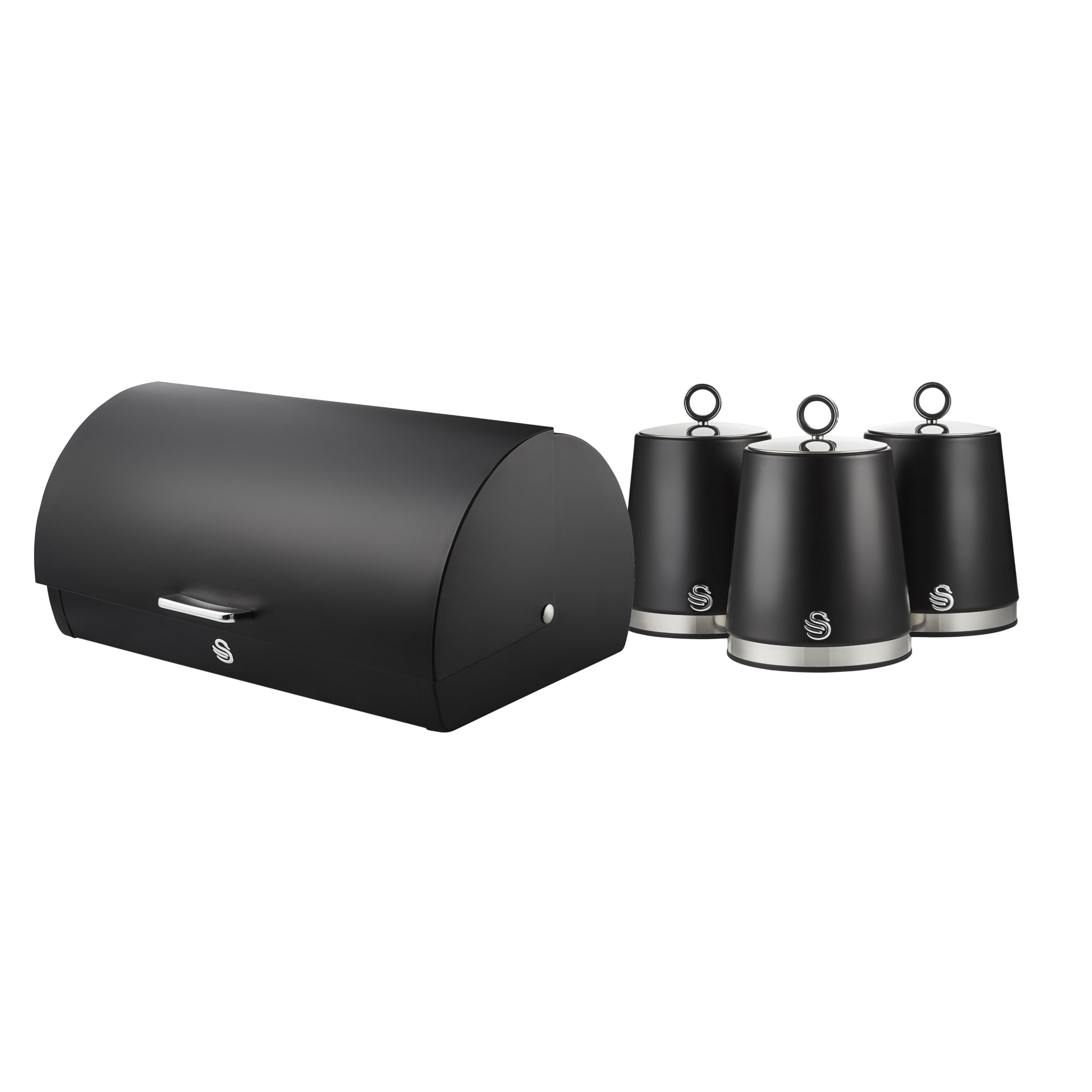 Swan Serenity Eejb277 Black Bread Bin With 3 Piece Canister Set