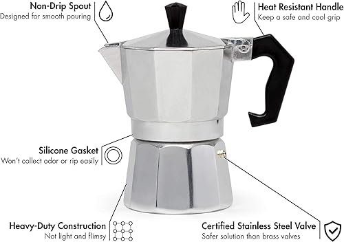 Miniatura 3 de SwindowL Moka Pot - Cafetera y cafetera para estufa, cafetera italiana, cafetera Greca, cafeteras, plata (1 taza)