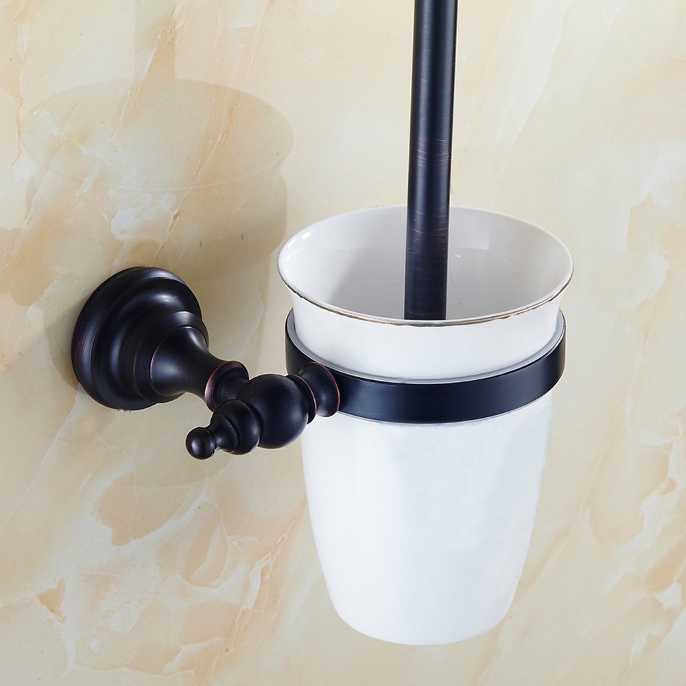 Weare Home Portaescobillas de latón Negro con diseño Antiguo, Retro, Vintage, con Taza de cerámica, Montaje en Pared, Montaje en Pared, taladrar