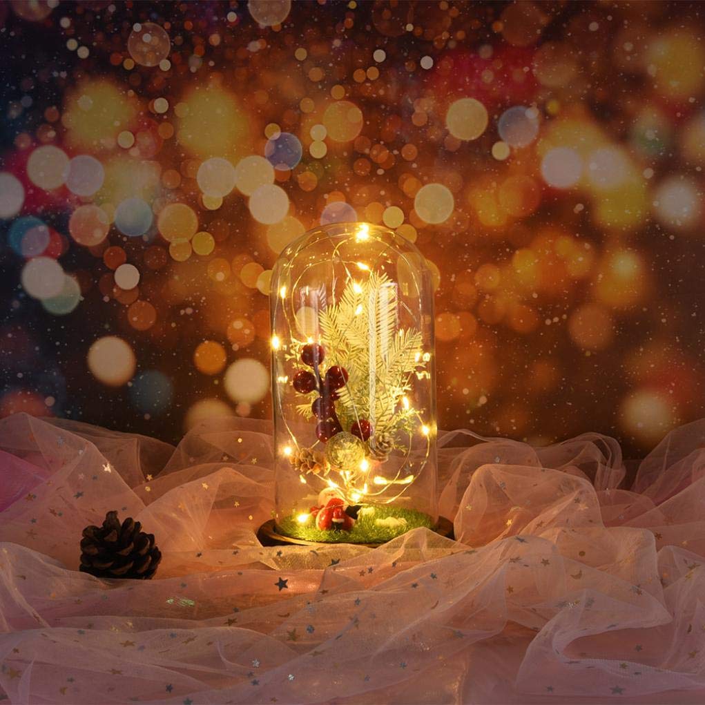 Artificial Flower Rose Gift, Led Light String on The White Flower,Lasts Forever in A Glass Dome,Unique Gifts for Women, Christmas, Wedding,Valentine's Day, Anniversary and Birthday