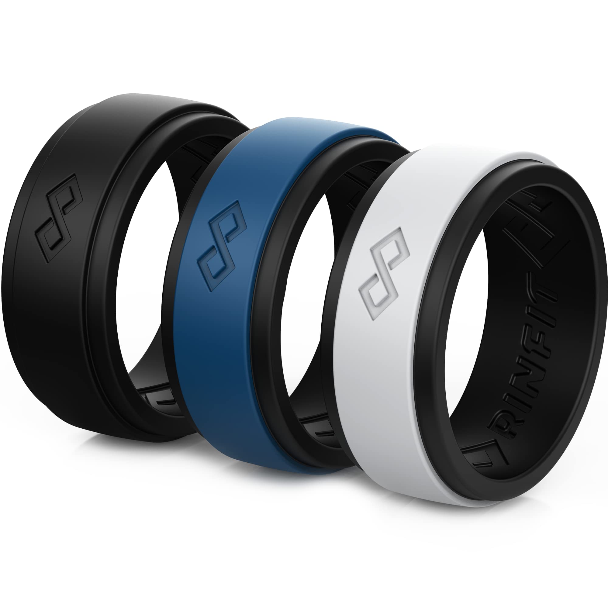 Rinfit Silicone Rings for Men 9mm Wide, 2mm Thick - Mens Rubber Wedding Bands - Infinity Ring with 2 Layers - Patented Design
