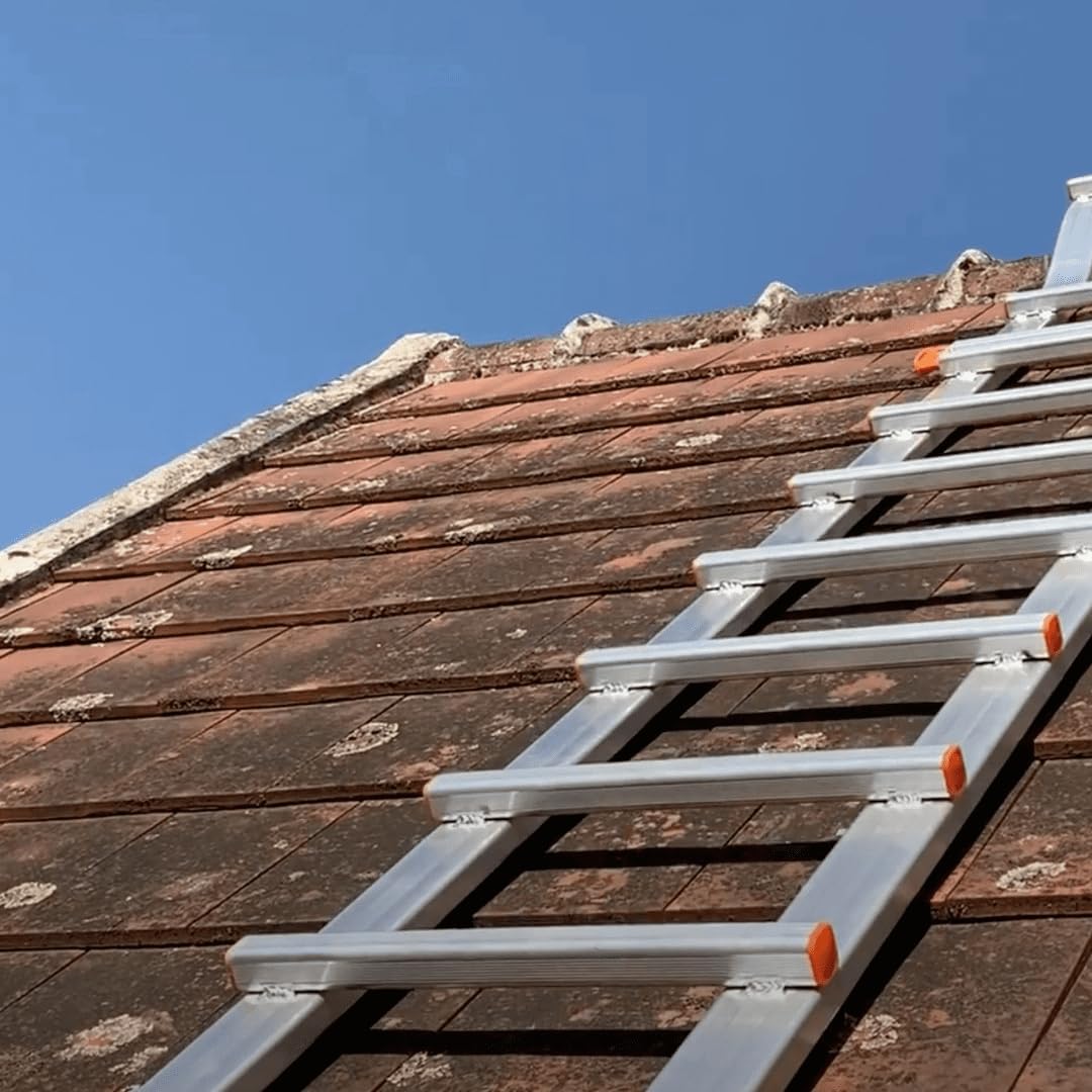 Echelle de Toit à Crochet Facile à Installer, légère et résistante Longueur 5,65m - Roues Grande Dimension 120 mm et Barre stabilisatrice