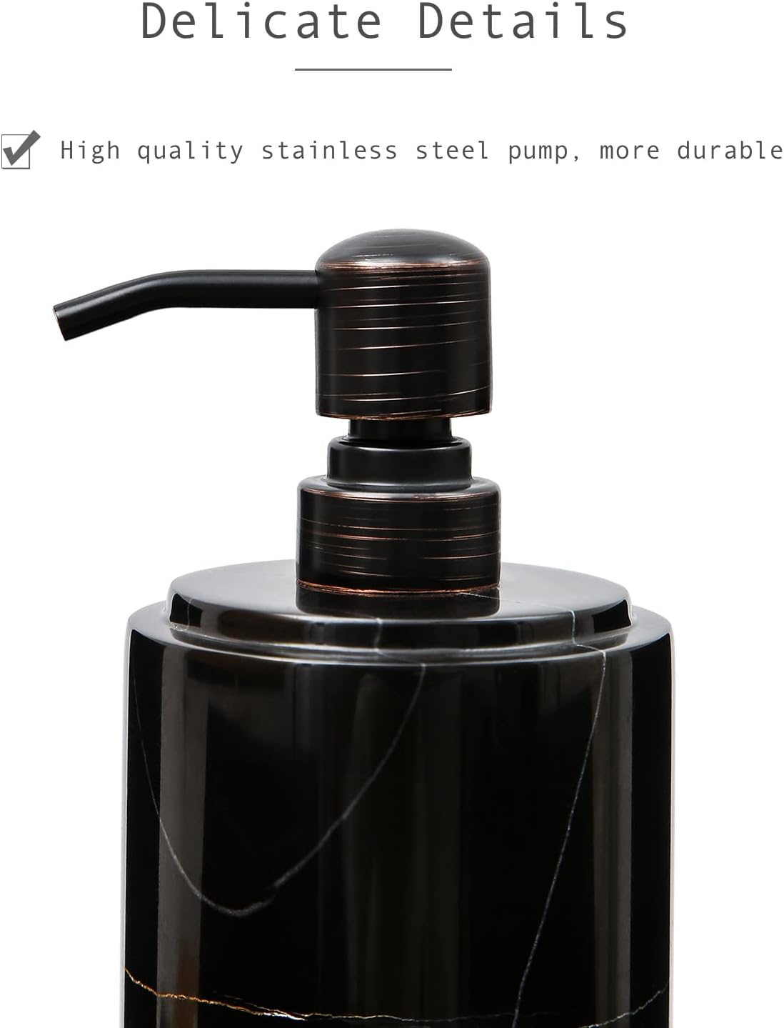Black Marble Soap Dispenser Hand or Dish for Bathroom & Kitchen - Decorative Natural Marble Stone Liquid Soap/Lotion Dispenser - Stainless Steel Soap Dispenser Easy-Glide Pump - Refillable
