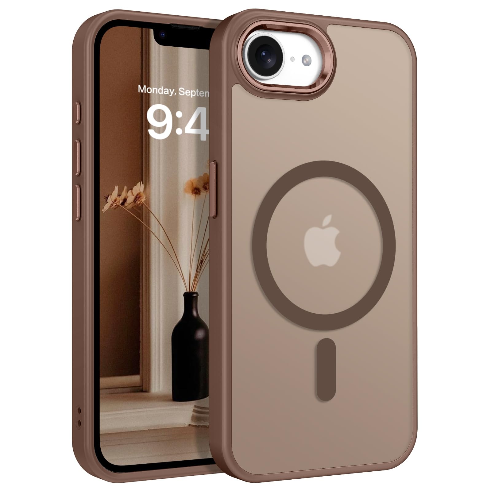 Dteck Magnetic For IPhone 16 Case With Invisible Stand Compatible With MagSafe, Full Camera Lens Protector Plating Bumper Shockproof Not Yellowing Clear Cover For IPhone 16,Gold