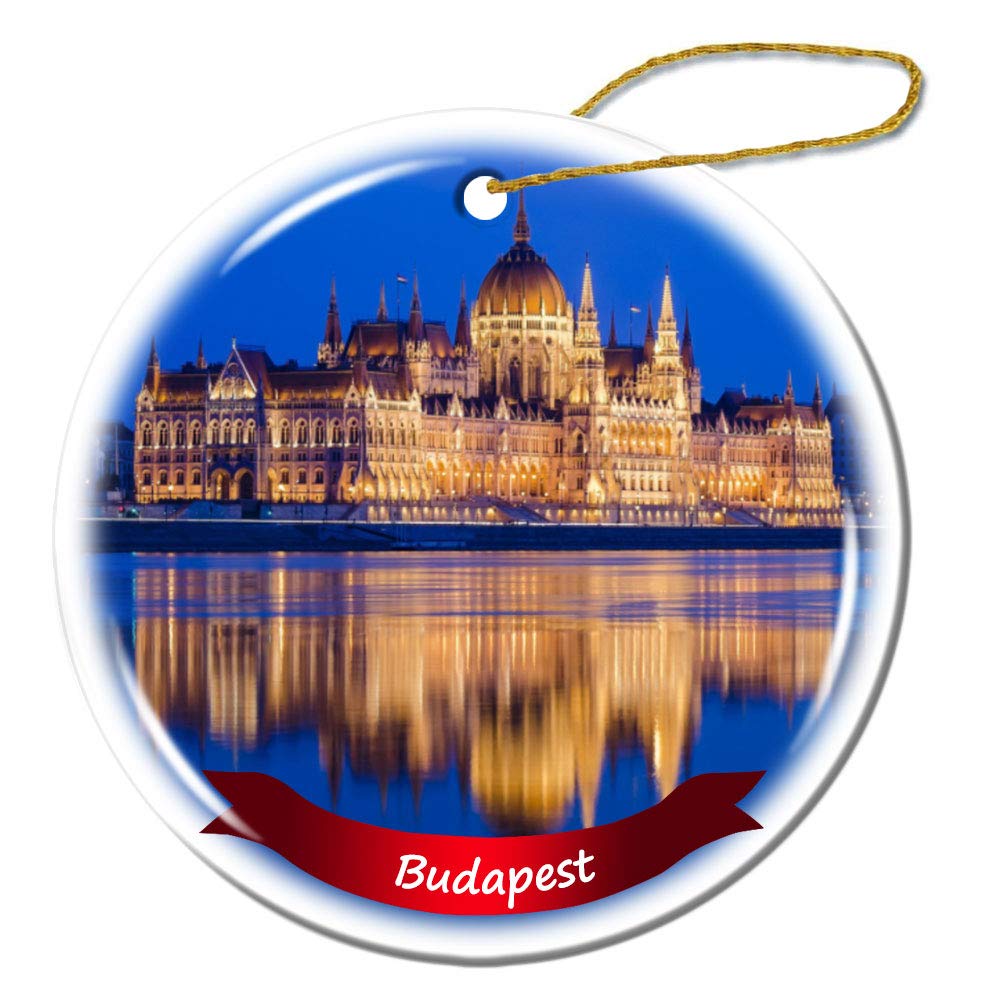 Fhdang Decor Budapest Hungary Christmas Ornament Porcelain Double-Sided Ceramic Ornament,3 Inches