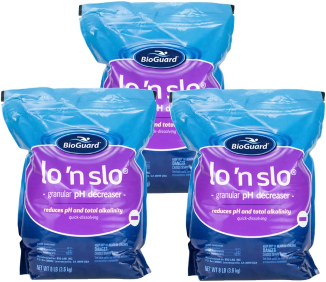 BioGuard Lo 'N Slo, 8 lb, Pack of 3, Granular pH Decreaser, Total Alkalinity Balancer, Quick Dissolving, Suitable for All Pool Types