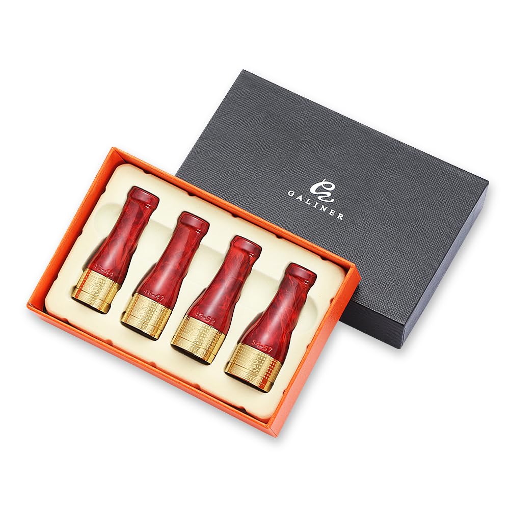 Galiner Red Cigar Mouthpiece Set for Men and Women Cigar Pipe Holder with 4 Size Portable Cigar Filter Holder 42-44, 49-52, 46-47, 54-57 (Ring Gauge) Gift Box