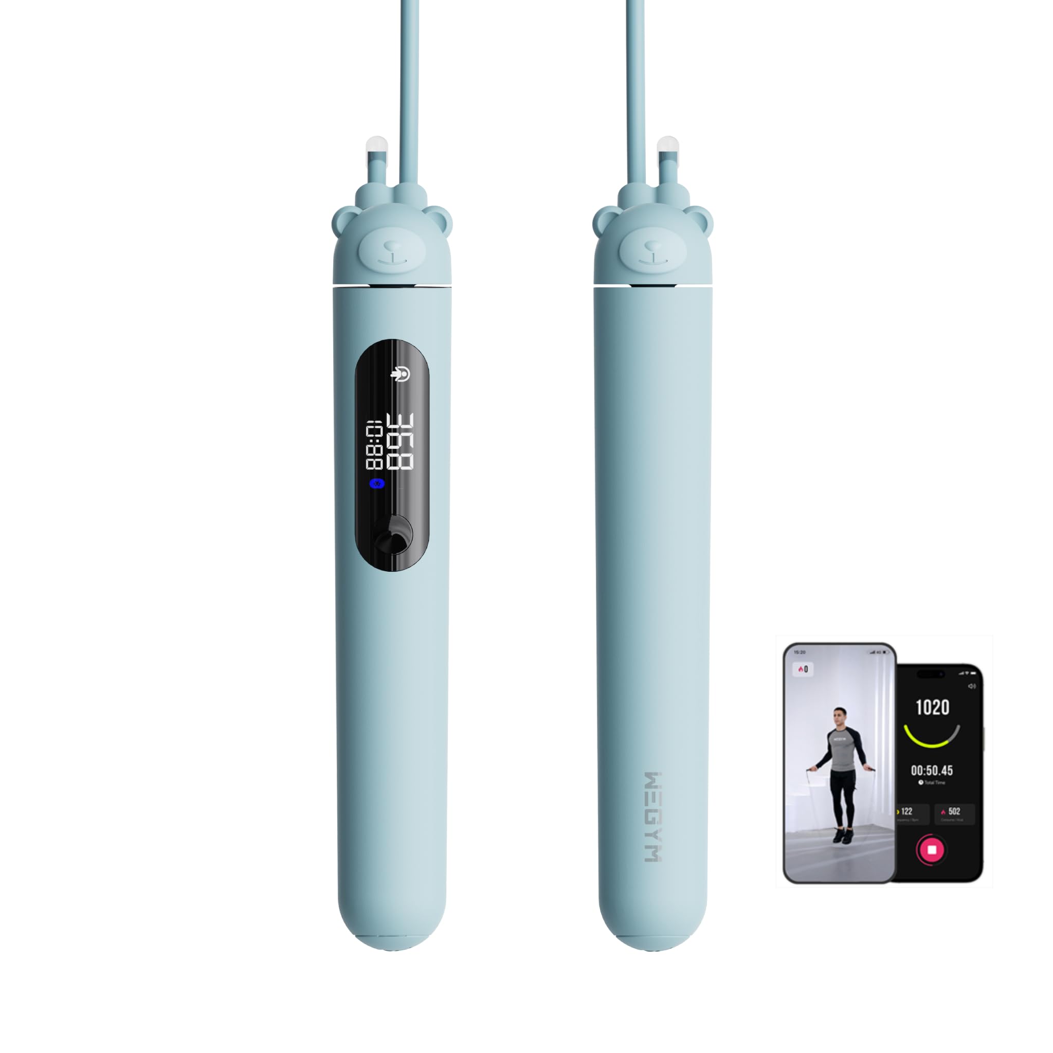 WeGym Smart Jump Rope for Men and Women, Adjustable Jump Rope for Indoor and Outdoor Workout APP Data Analysis LED Display Screen Rechargeable Skipping Rope Fitness Gift for Adults or Kids,blue
