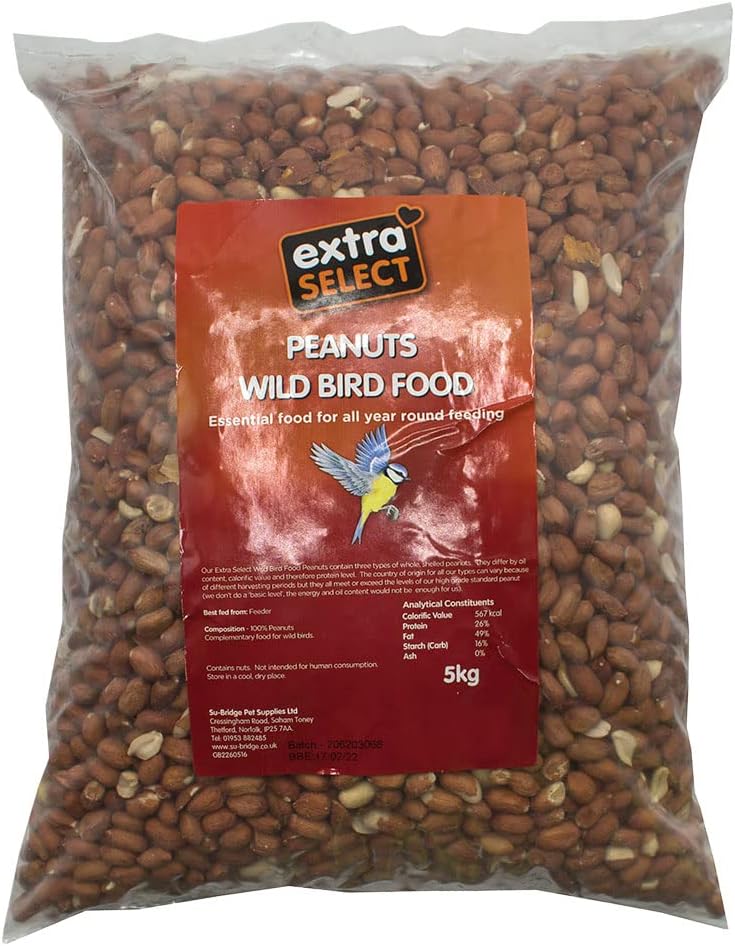 Extra Select Whole Peanuts for Wild Birds, Aflatoxin Tested, Wild Bird Food Peanuts & Squirrel Food - 5kg Bag