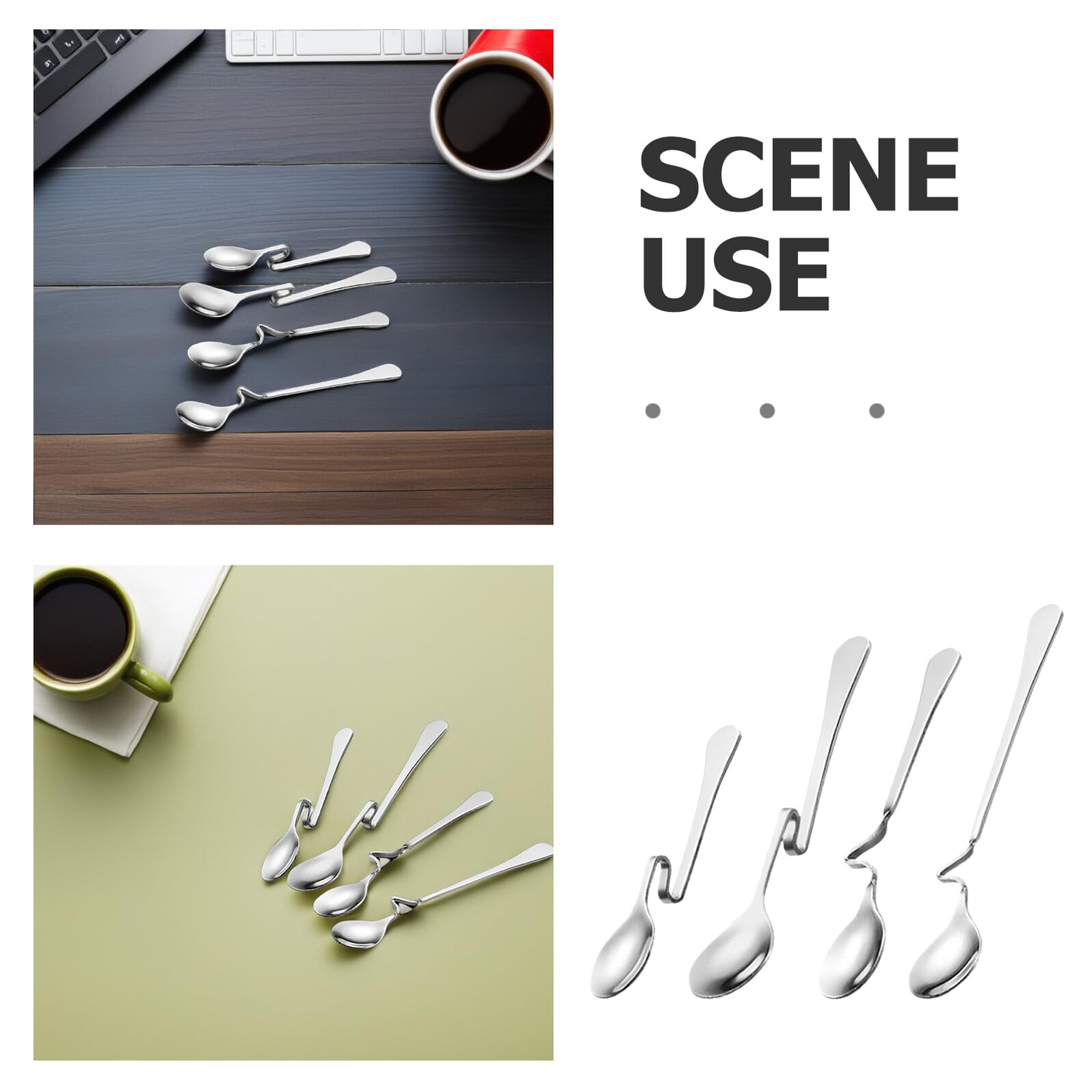 4 Cucharas de Café de Acero Inoxidable para Mezclar | Acabado Fino y Pulido, sin Rebabas, Diseño Sencillo, Lote de 4 Piezas para Uso Diario