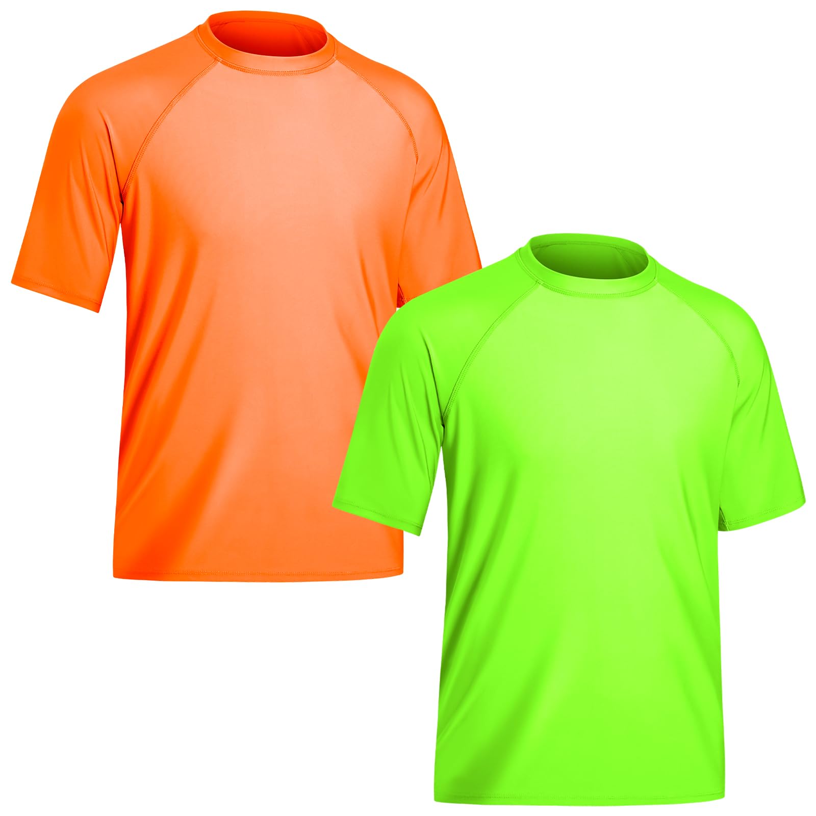 TIZAX 2-Delig Heren Zwemshirt UV Shirt met Korte Mouwen UPF 50 Zwemkleding Sneldrogende Zwem Tops Badmode Rash Guard Shirts Groen Oranje S