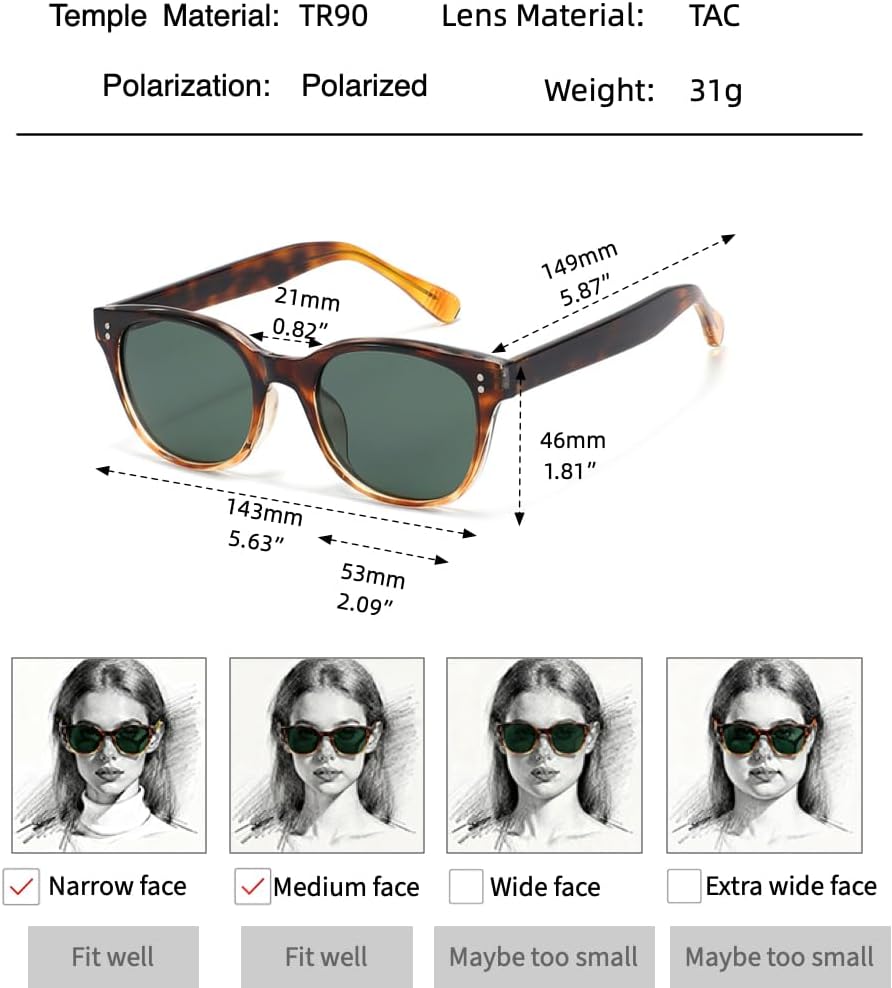 Polarized Oval Sunglasses for Women Retro Driving Glasses UV Protection