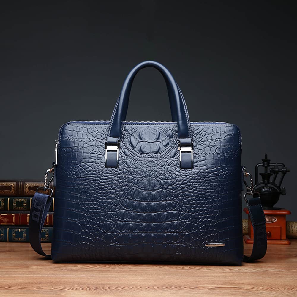 ANNI RIEL Sac à main en cuir à motif crocodile pour homme - Pour ordinateur portable, bureau, travail, voyage, week-end