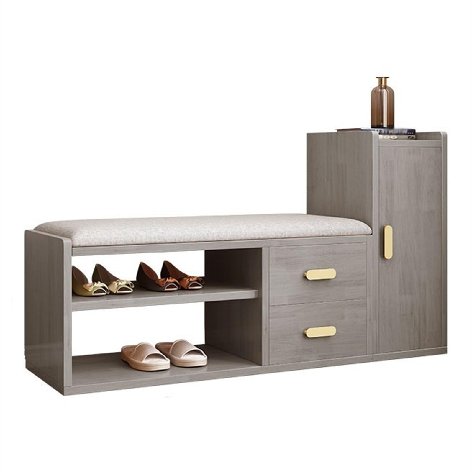 Aioneer Shoe For Entryway Shoe Storage Bench, Multifunctional Shoe Rack Bench With Drawers And Storage Cabinet, Entryway Solid Wood Shoe Bench With Padded Cushion Zapatero For En-Grey-100cm
