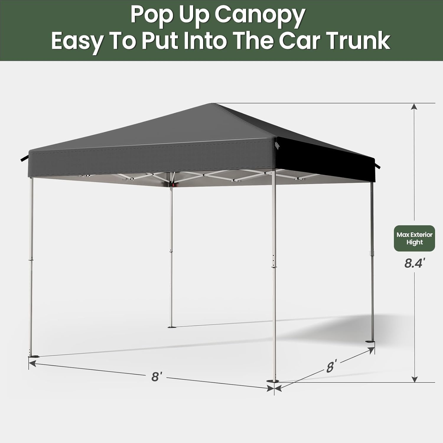 8x8ft Pop Up Canopy Tent,Heavy Duty Waterproof Folding Tent for Camping Parties Events Parties,Outdoor Canopy,Portable Sun Shelter,3 Adjustable Height,Grey