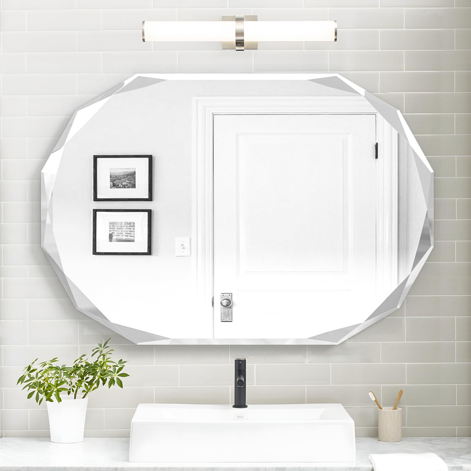 Espejo de baño para Pared, Espejo Ovalado de 60 x 90 cm, Espejo de cortesía para baño, Espejo de Pared con Bordes biselados Irregulares, Espejo de Pared Decorativo sin Marco (61 x 91,4)