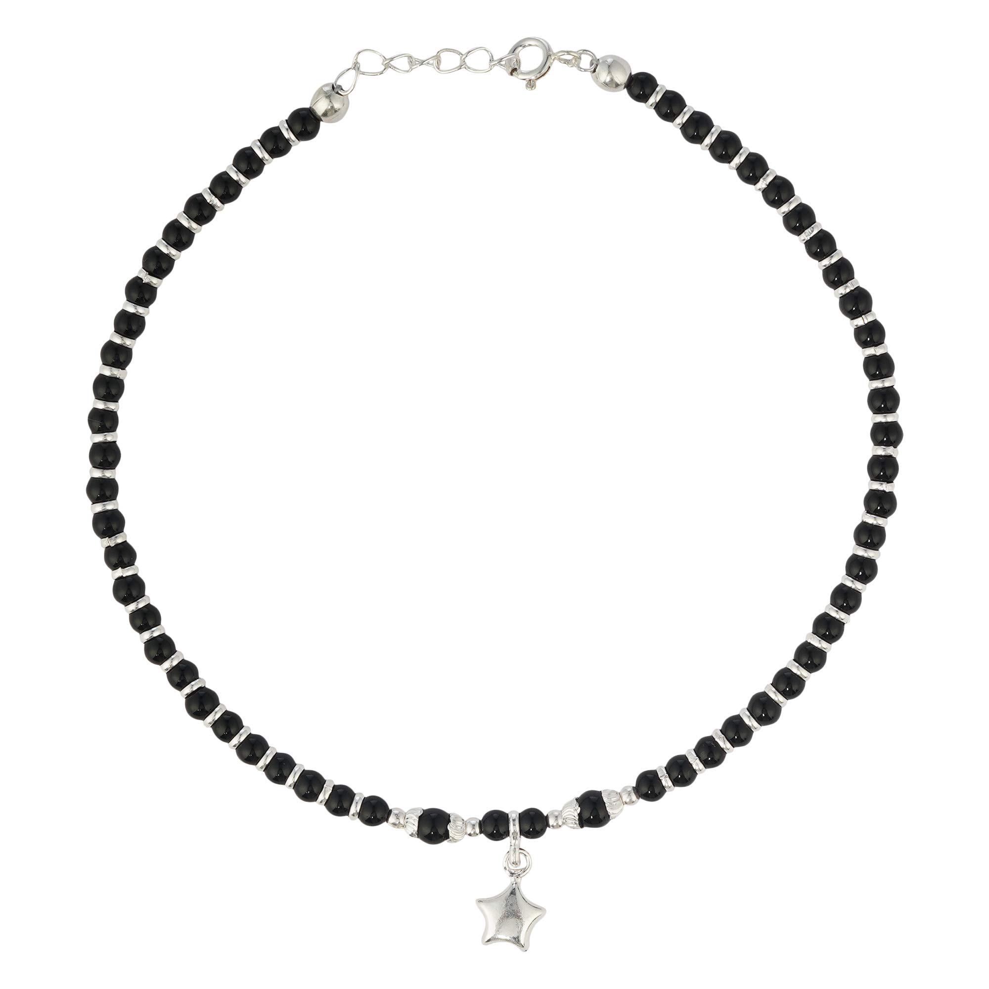 DHRUVS COLLECTION Exclusive 925 Silver Designer Nazariya Anklet With Black Beads With Star Charms For Girls And Women - Single Piece (7.5 Grams) (B08XZN5TS2) Amazon Price History, Amazon Price Tracker
