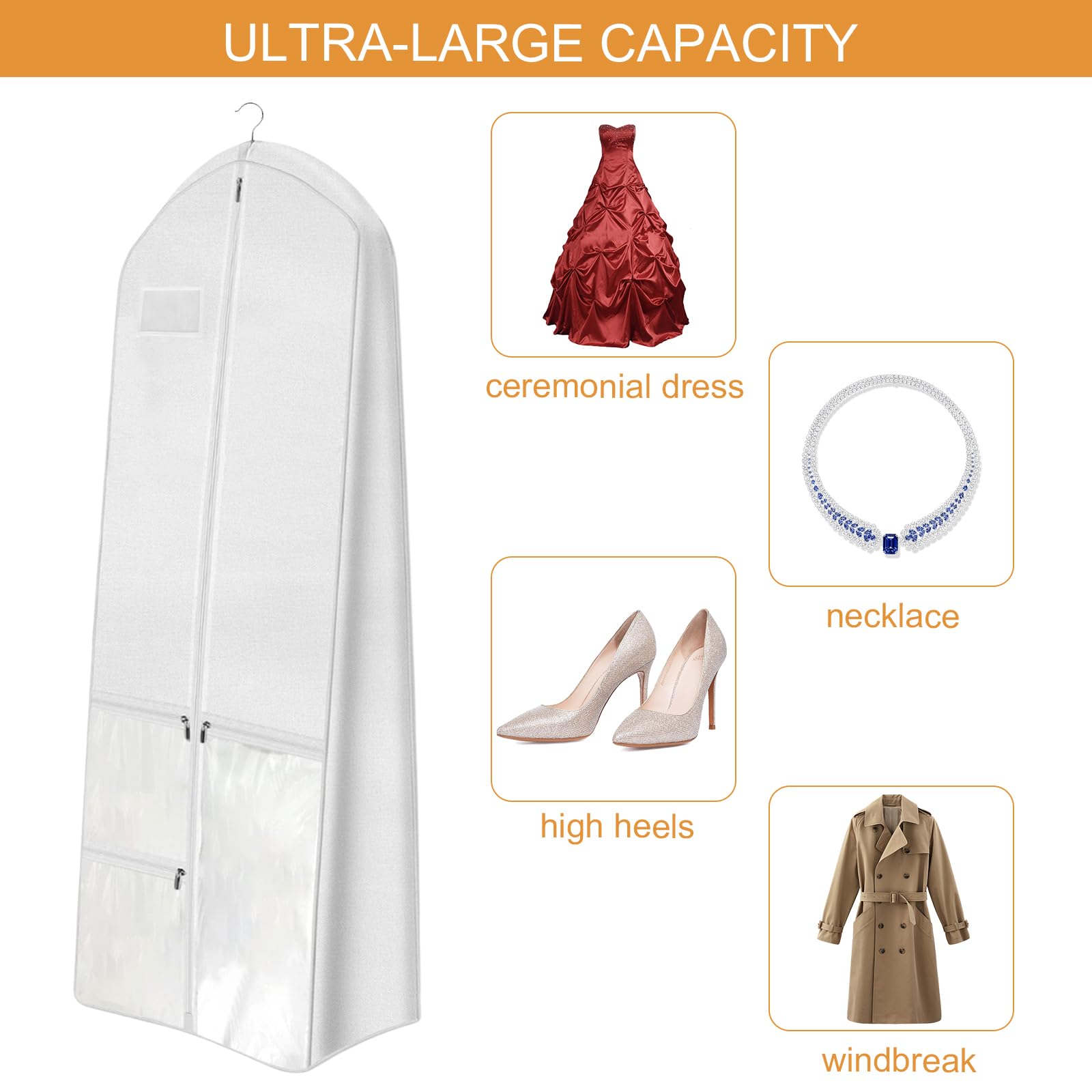 KUBEMUEG 72-Inch Long Wedding Dress Bags - PEVA Garment Covers For Gowns & Formal Wear - View #7