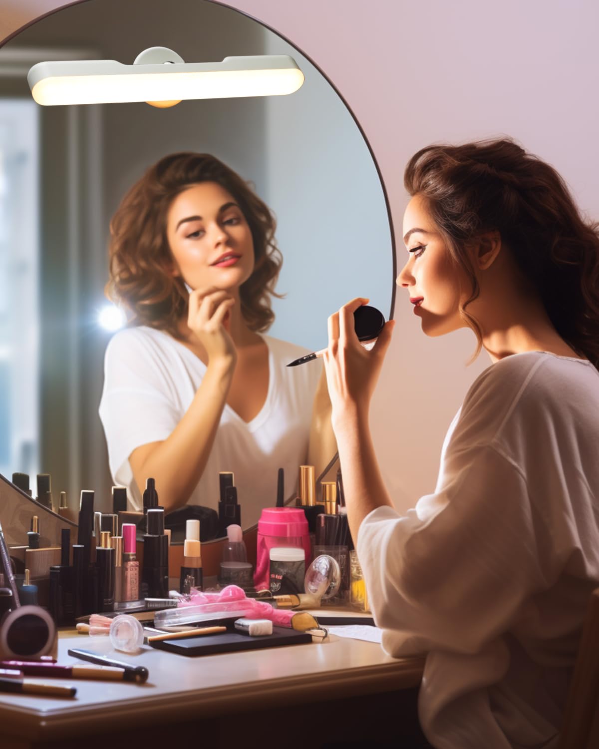 2 unidades de iluminación LED de maquillaje, luz de maquillaje regulable para lámpara de tocador, 4000 mAh recargable, iluminación de espejo sin cable, portátil extraíble 360 ° rotación