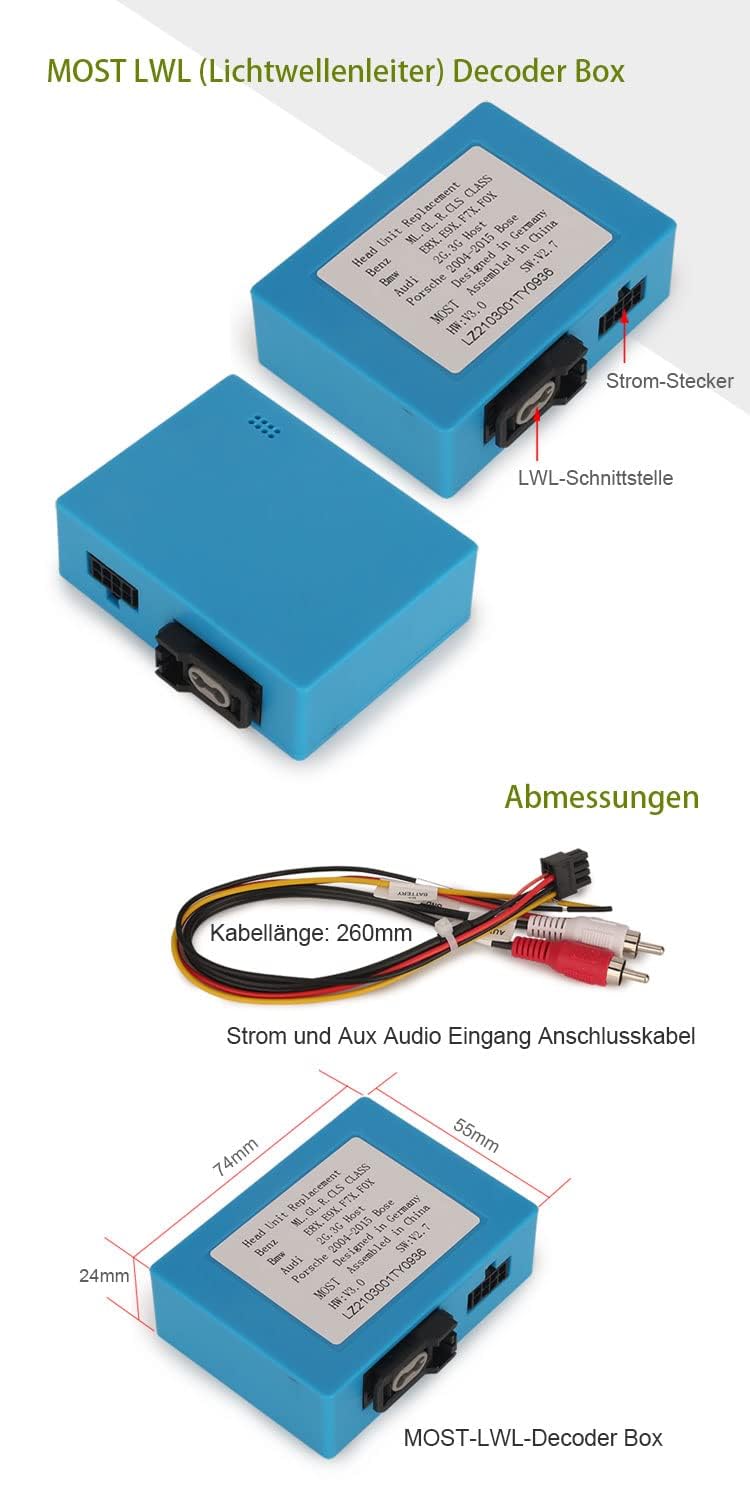 erisin PC001 Most Optical Fiber Decoder Box dekoder z włókna szklanego do Mercedes Benz ML/GL/R/CLS/E/SLK klasa W219 W211 W171 i do radia samochodowego Porsche 911 / Boxster/Cayenne