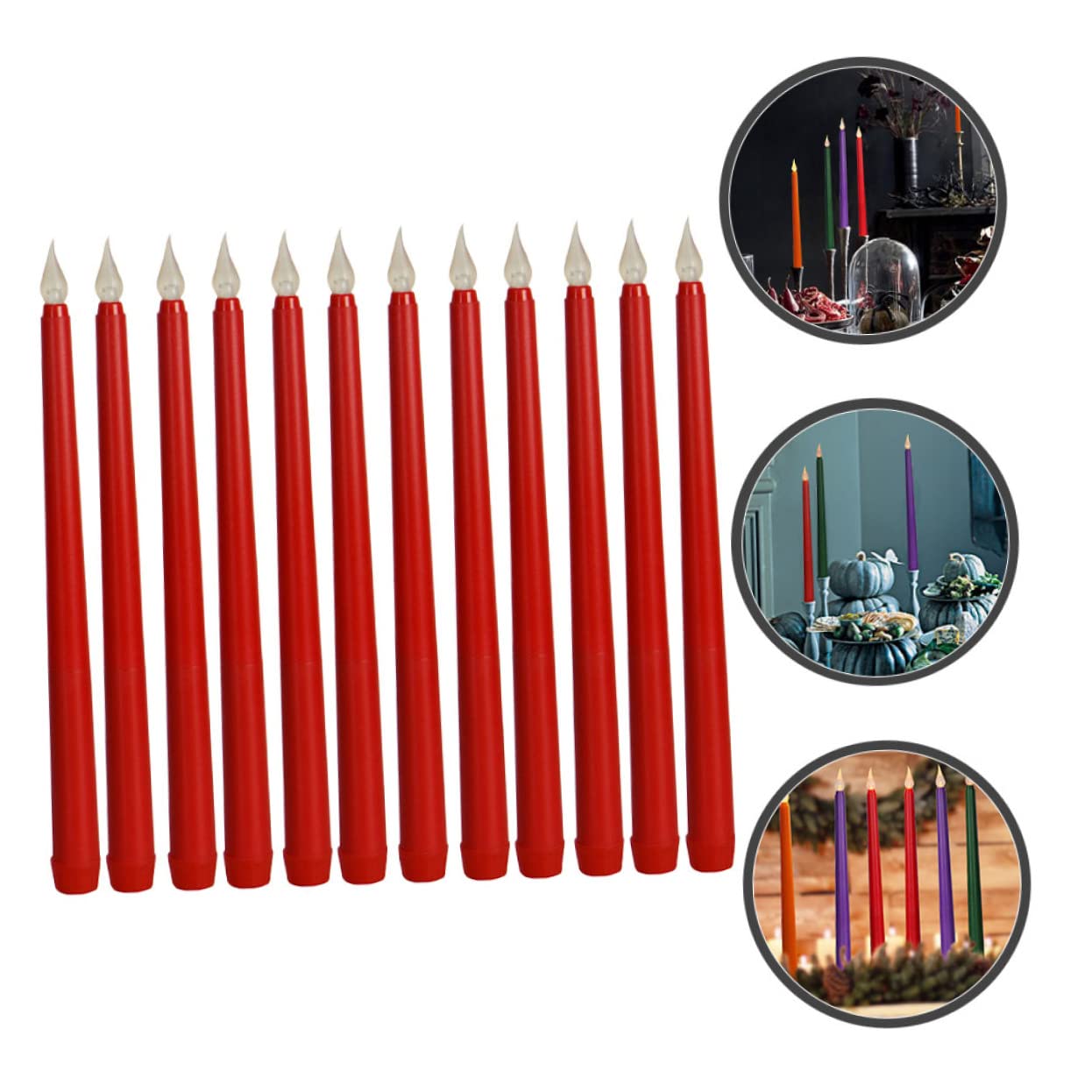 12 Pezzi Candele Elettriche senza Fiamma Rosse Luci LED Batteria per Decorazioni Natalizie Feste e Matrimoni Design Candela Lunga