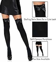 Vista 32 de Leg Avenue Muslos altos de satén con lazo para mujer blanco/rosa claro