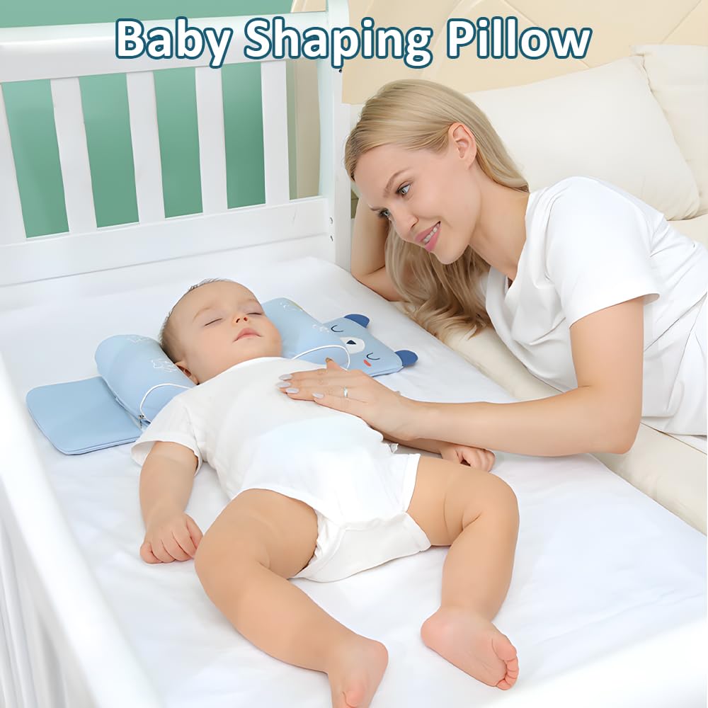 Oreiller sculptant la tête de bébé avec taie d'oreiller de dessin animé, oreiller en mousse à mémoire de forme pour bébé pour façonner la tête, oreiller pour enfants avec étui, respirant et