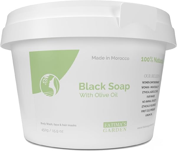 Fatima's Garden Jabón Negro con Aceite de Oliva - Limpiador Natural, 450g - 1