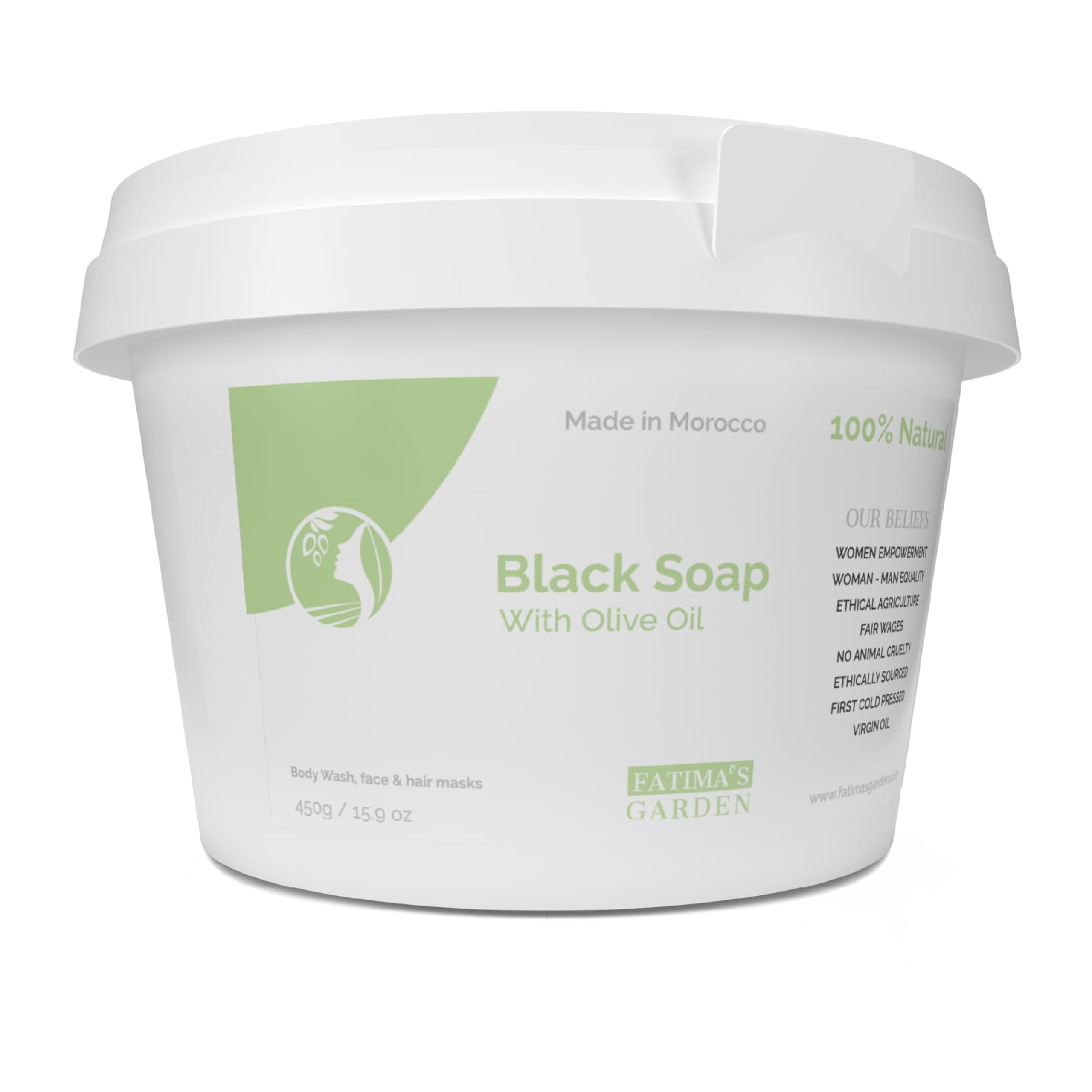 Fatima's Garden Olivenöl Schwarze Seife - Natürlicher Reiniger, 450g