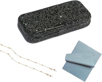 Bling Sunglasses Case,Rhinestone Eyeglass Box Shiny Glasses Case with a Eyeglasses Chain For Women